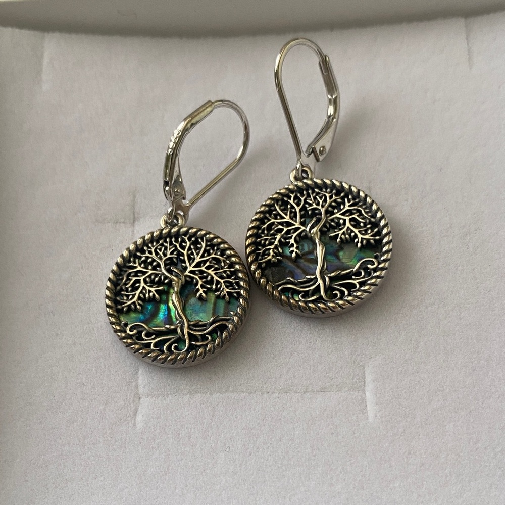 Tree of Life Silver and Blue Earrings